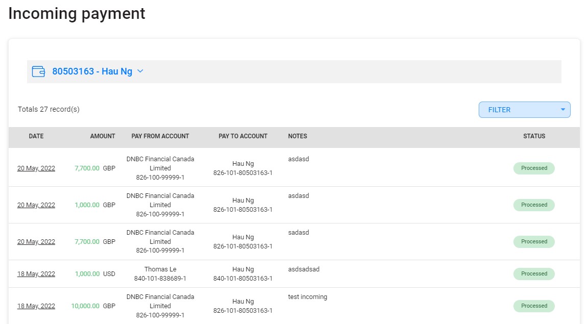 Where can I find a previous payment to my account?